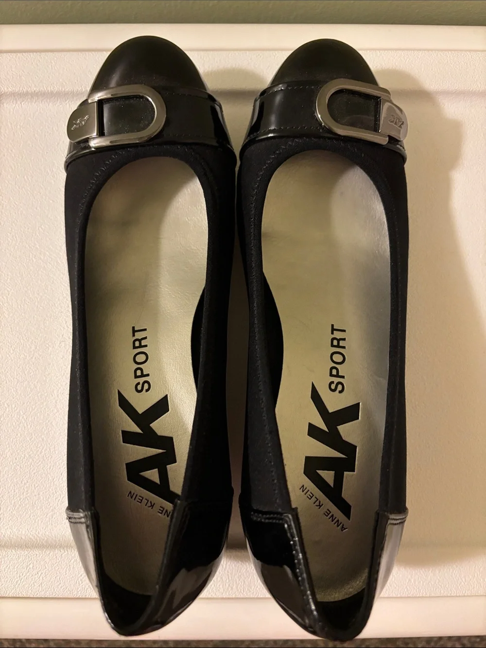 Anne Klein Sport Black Ballet Wedges with Silver Buckle